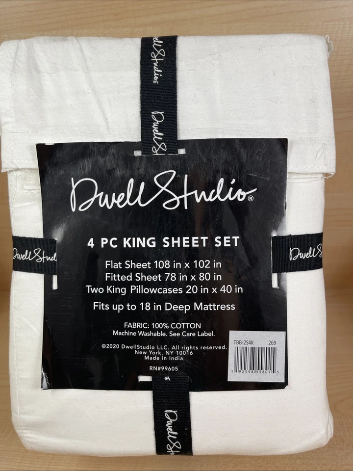Nuevo en Paquete Juego de Sábanas Dwell Studio TALLA KING 4 Piezas Blanco Sólido 100% Algodón Percal Foto 2 de 4
