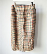 Vintage Plaid Midi Pencil Skirt Womens M Wool Blend Lined Preppy Academia