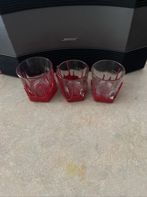 Set of 3 MAKERS MARK Red WAX Drip Bourbon Whiskey Rock Glass