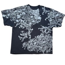 Camisa AOP Y2K Infamous XL Negra Calavera Alas Esqueleto Aflicción Tap Out Estilo