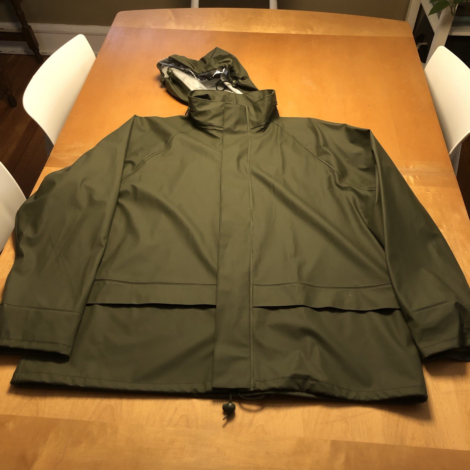 Iceberg Outerwear Mens Stow Hooded Rubber Rain Coat Olive Green Size 2XL New