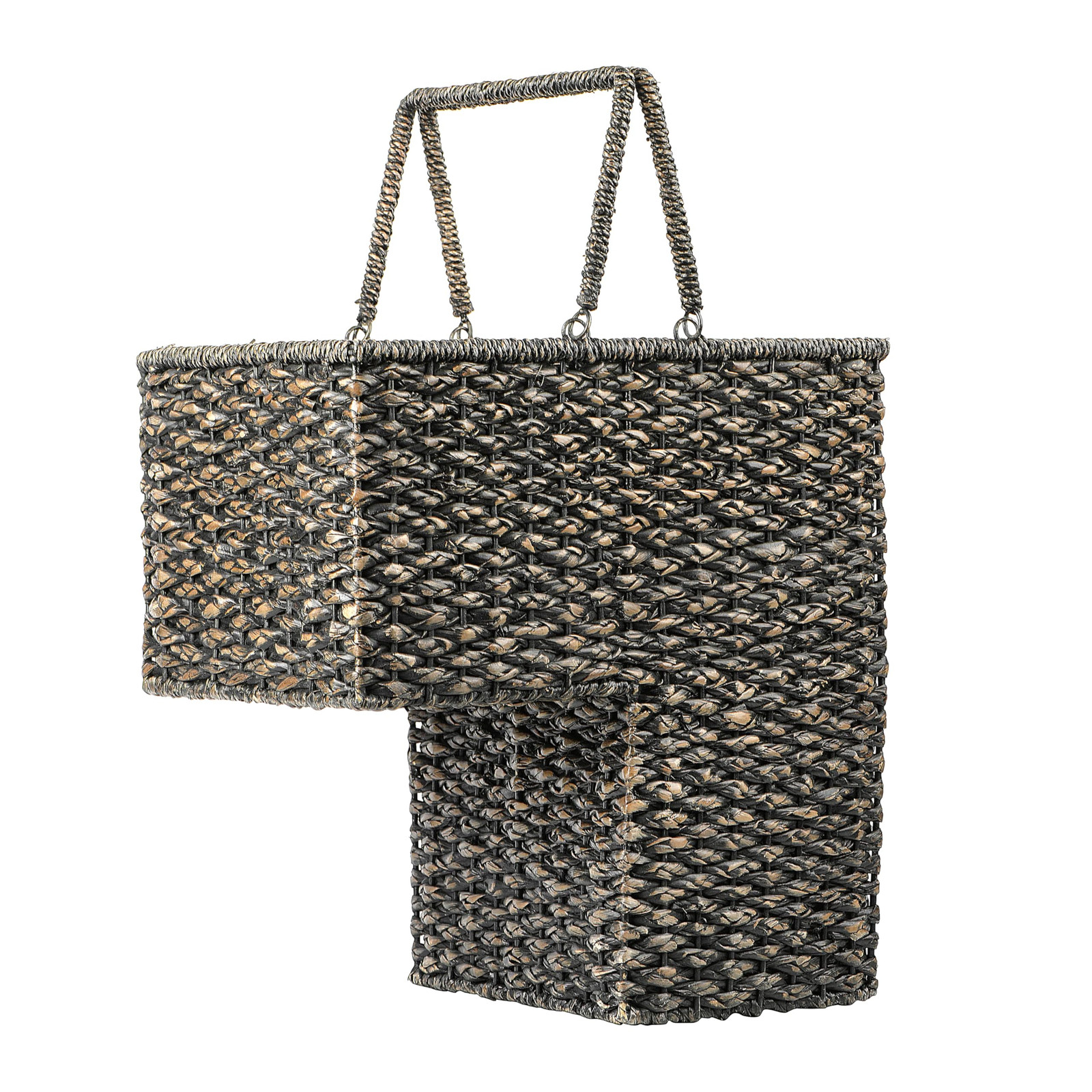 Woven Bankuan Rope Stair Basket with Handles, Black