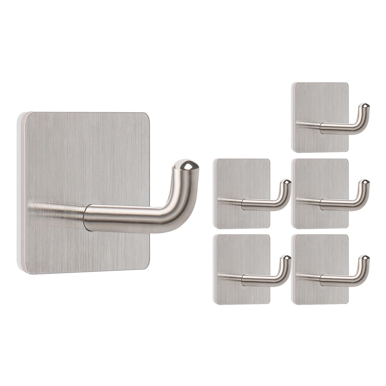 Livabber Adhesive Towel Hooks, 304 Stainless Steel 6 Pack, Brushed Nickel 