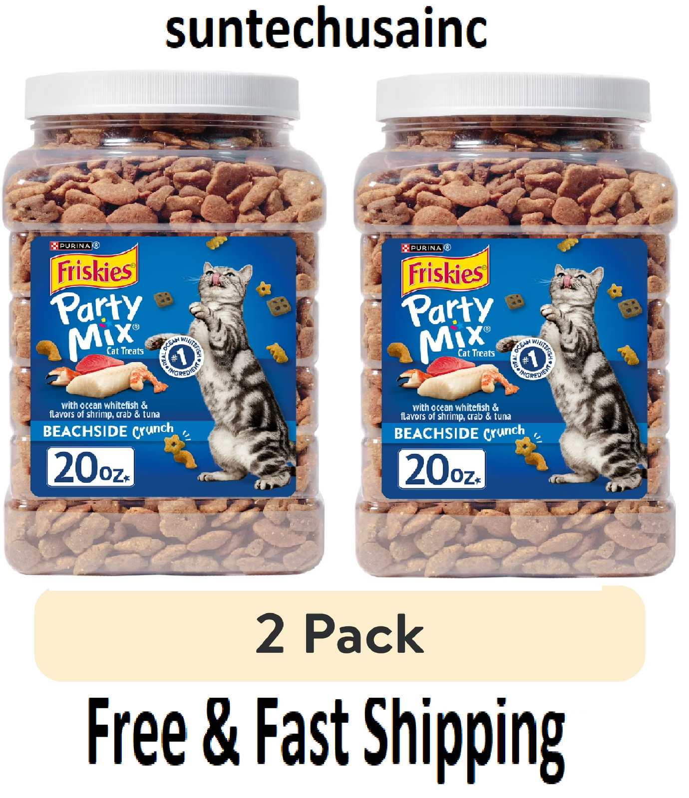 Friskies 20oz Cat Treats - Beachside Crunch, Shrimp,Crab,Tuna, Feline-2 Pack