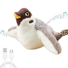 Ataica Flapping Chirping Bird Cat Toy Non-Flying , USB Large, Fuzzy Sparrow