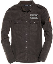 Superdry Bluse Damen Military Hemd Hemdbluse Gr. S, verwaschenes schwarz