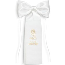 First Holy Communion Armband with Bow White Satin Lace Up Religious Accessory