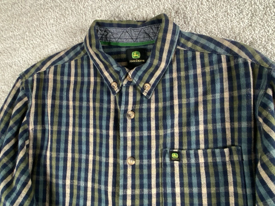 Camisa John Deer Hombres L Franela Cuadros Peso Pesado Manga Larga Abotonada Granja Peces Foto 2 de 4