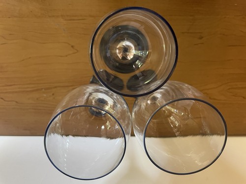 Set Of 3 Vintage Cobalt Blue & Clear Glass Twist Stem 10" Crystal Wine Glasses - Picture 3 of 4
