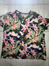 Tommy Bahama Women  s M Cotton Floral Wrap V-Neck Top Blue Pink Green