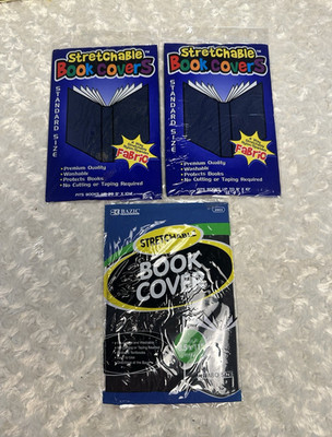 BAZIC Stretchable Washable Book Covers Lot of 3 Standard/Jumbo Blue Black