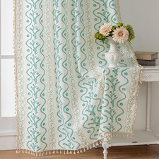 TIVNICO Boho Curtains 84 Inch Long for Living Room, Bedroom, Sky Blue on White 2