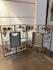 Glass  Lead pressed flower Double photo frame 2x3 table top picture 5.25x 6.25