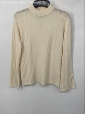 United Colors Of Benetton Womens Cream Long Sleeve Ribbed Pullover Sweater Sz L