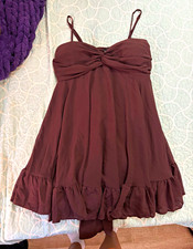 Windsor Brown Chiffon Mini Dress Sweetheart Smocked Ruffle L Adjustable Straps
