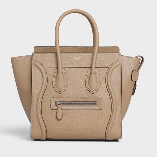 Celine Luggage Micro Handbag Drummed Calfskin Dune Beige Cowhide Leather