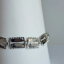 Beau Vintage Sterling Silver Modernist Bracelet 7.25" 7g Signed Oval Square Link