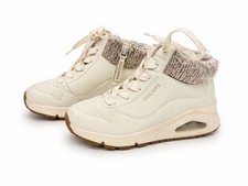 Skechers Girls Boots Air Cushion Cream Knit Collar Zip Lace Size 13.5