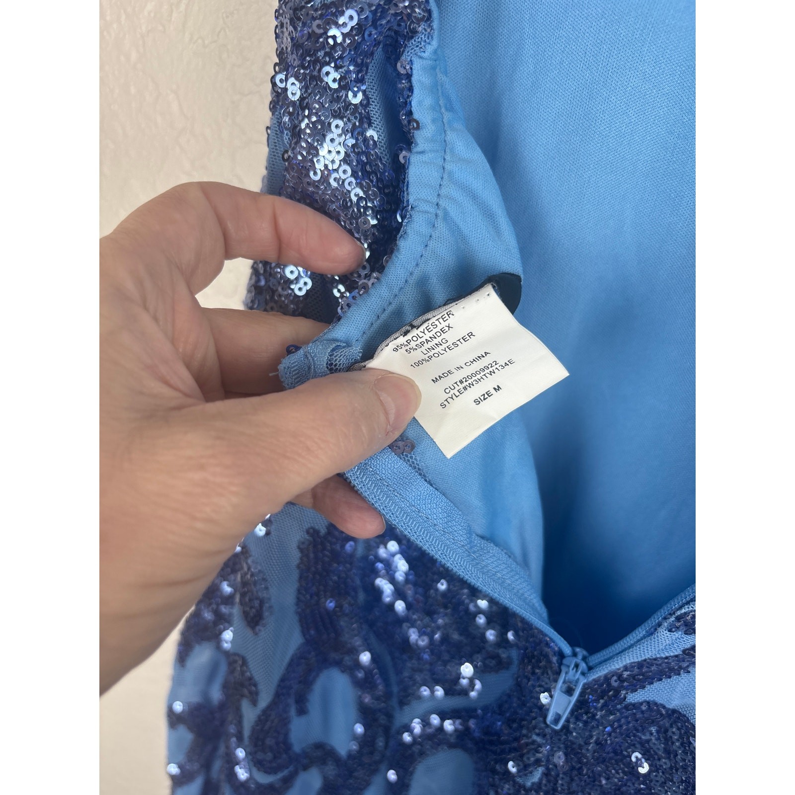 B. Darlin Blue Sequin Formal Dress Floor Length Exposed Back Size M