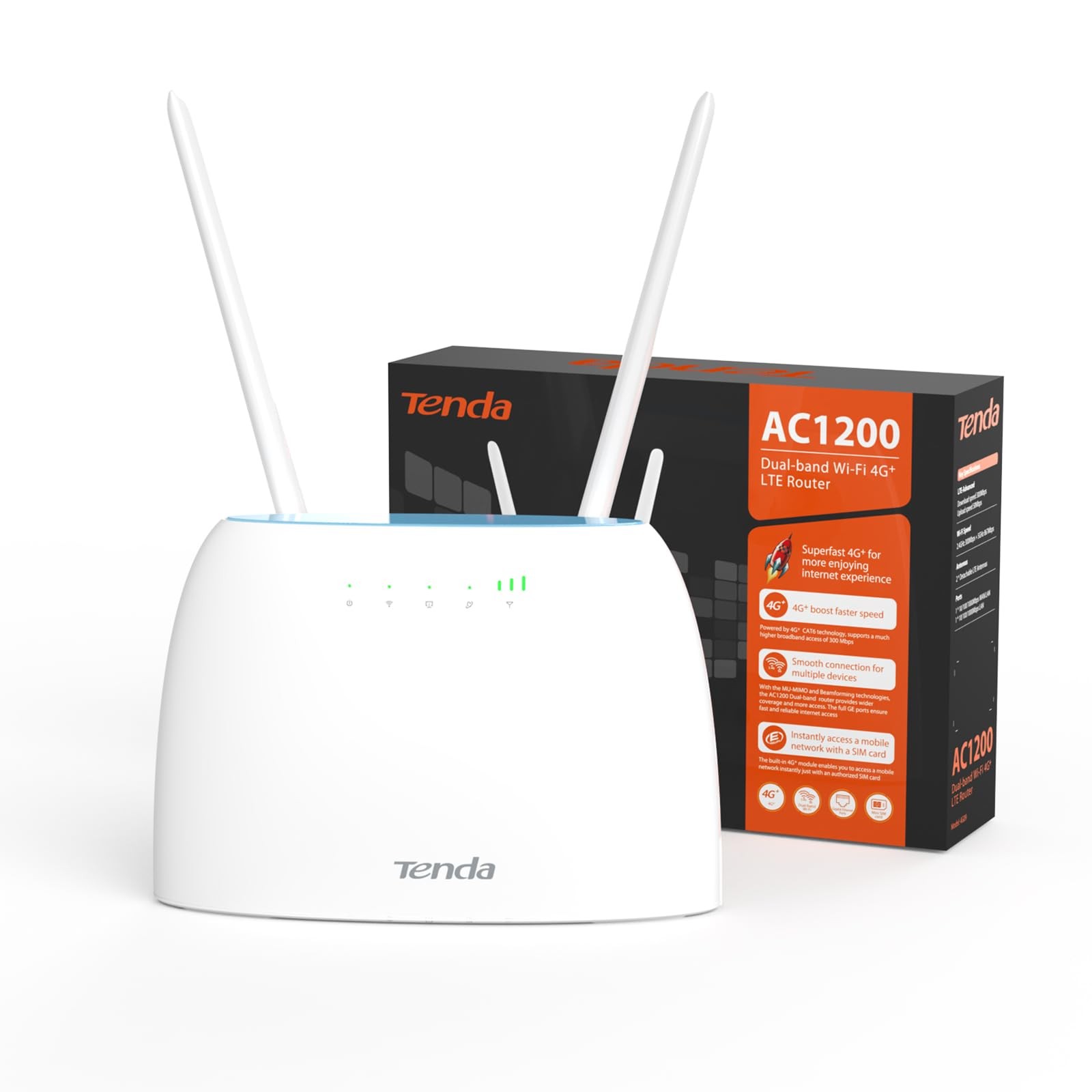 Router WiFi Dual Band AC1200Mbps Tenda 4G+ Cat 6 White
