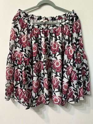 LOFT Ann Taylor Off-The-Shoulder Floral Bell Sleeve Blouse - Size L