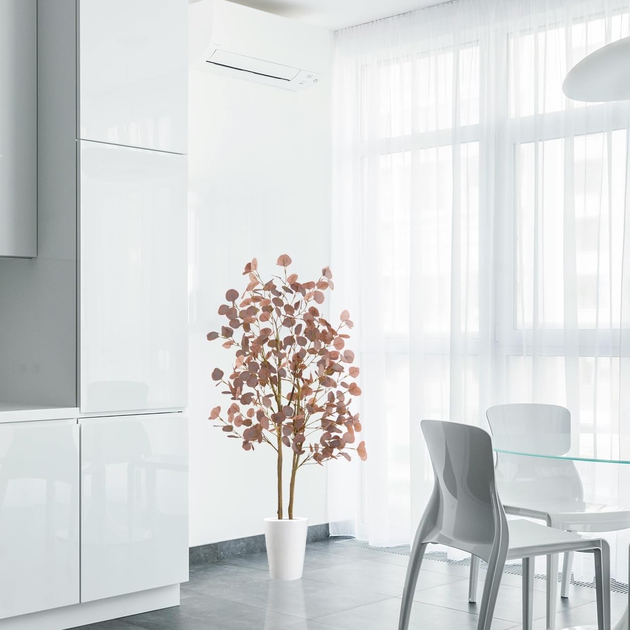 Artificial Eucalyptus Tree, 5ft Fake Eucalyptus Plant with Basket, Red Silver...