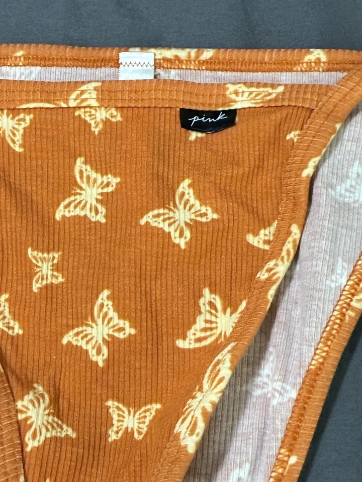 Sexy Bikini Victoria's Secret ROSA Pierna Alta Cuerda Acanalada Fairycore Mariposa Y2K Foto 3 de 4