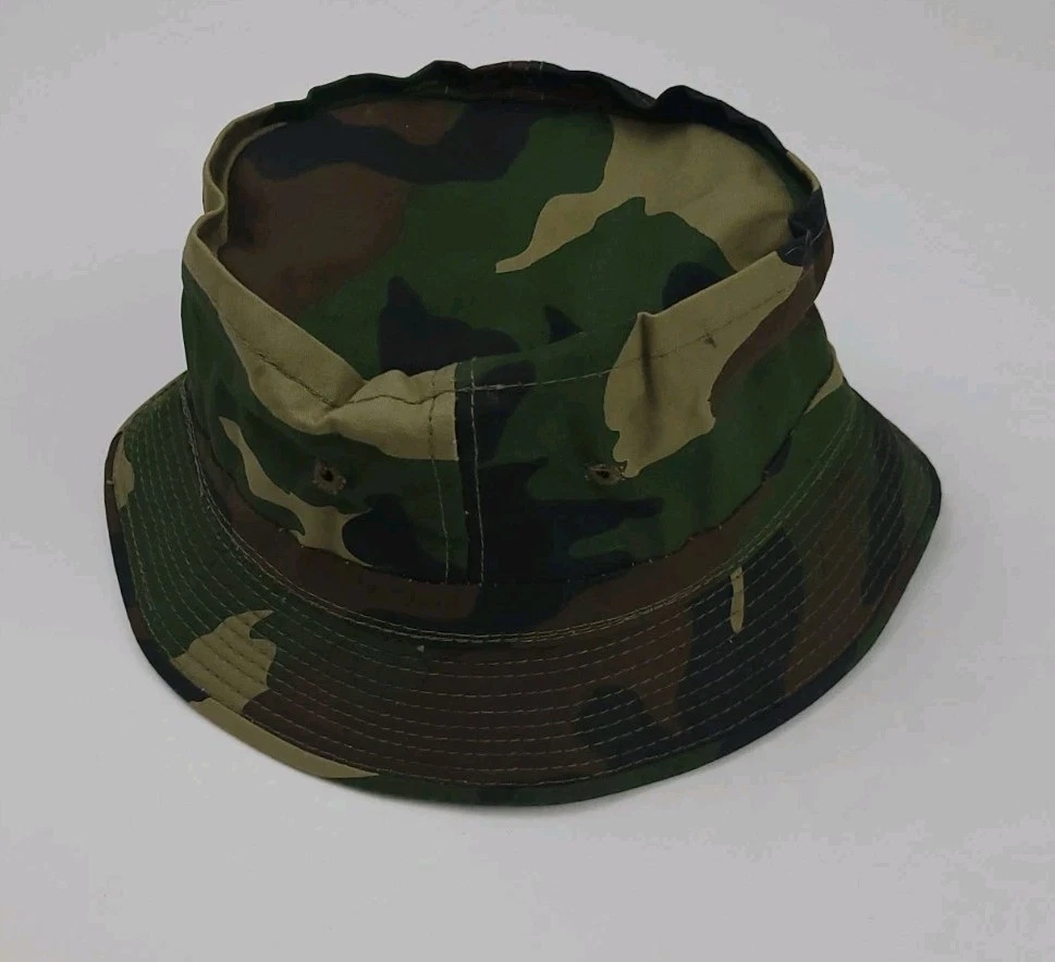 Vintage Duck Bay Camouflage Bucket Hat Vtg Outdoors Utility Sport Camo Worn Sz S