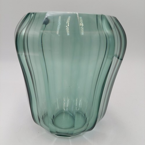 Moser Art Deco Cut Glass Faceted Czech Bohemian Smoke Gray Vase - Picture 2 of 6