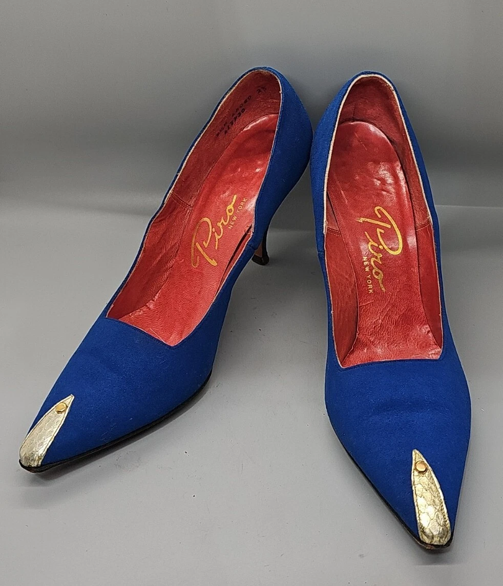 Vintage Piro New York Blue Suede Stiletto Pumps Shoes High Heels w