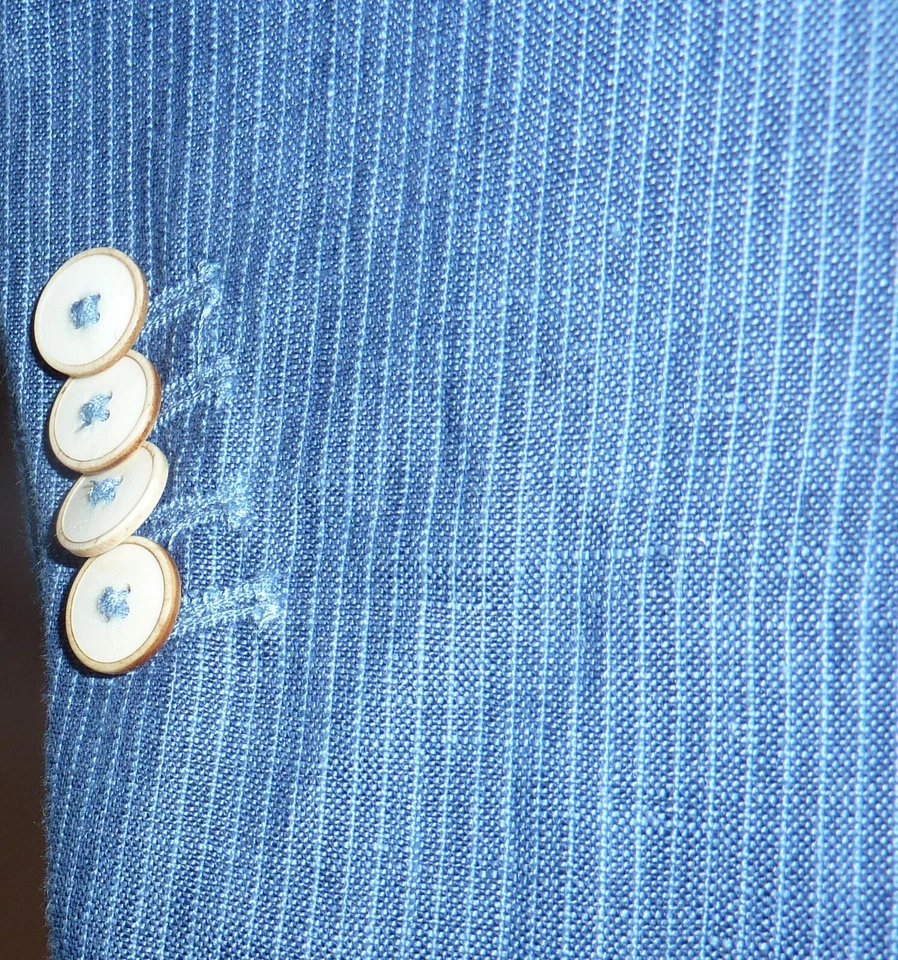 Boating Blazer Mango Blue Stripe 42 Slim Linen Rowing Regatta Jacket Sport Coat - Image 3 of 4