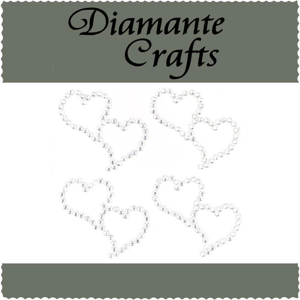 DIAMANTE CRAFTS 4 Clear Diamante Entwined Heart Vajazzle Rhinestone Body Art Self Adhesive Gems