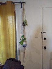 Macrame Plant Hanger Double Two Tier Rope Loop Long Fringe 62" Inch Rope Loop