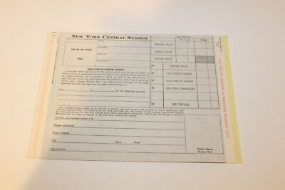 Vintage Eisenbahn Zug Ephemera New York Central System Bargeld Rückerstattung Formular 