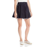 Norma Kamali Womens Denim Flared Mini Skirt Reversible, Indigo, 6 Sale Norma Kamali Womens Denim Flared Mini Skirt Reversible, Indigo, 6 Sale