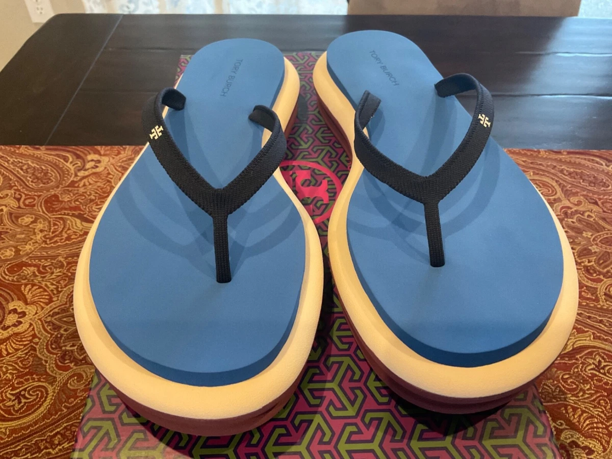 Tory burch navy blue flip best sale flops