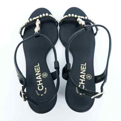 CHANEL / サンダル/36.5/WHT/G36122 CHANEL G36122 Leather Strap Sandals 37.5C Black Women | eBay