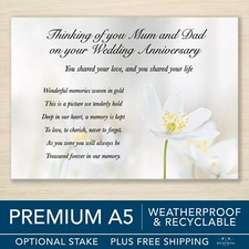 Wedding Anniversary Memorial Grave Card Mum and Dad Eco Waterproof A5 UK made