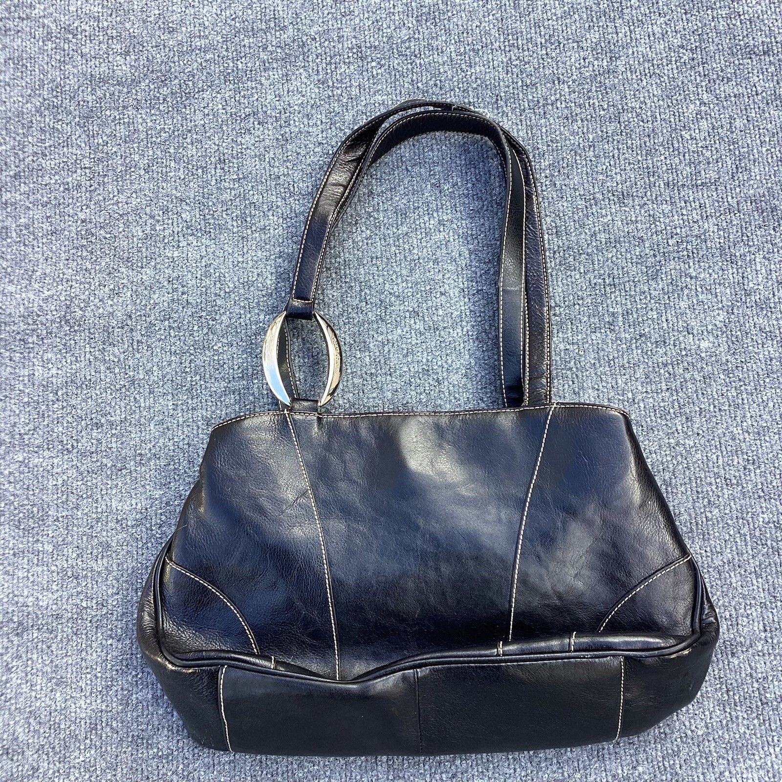 Vintage Franco Sarto Medium Embossed Shoulder Purse  Zip And Snap Closure Black