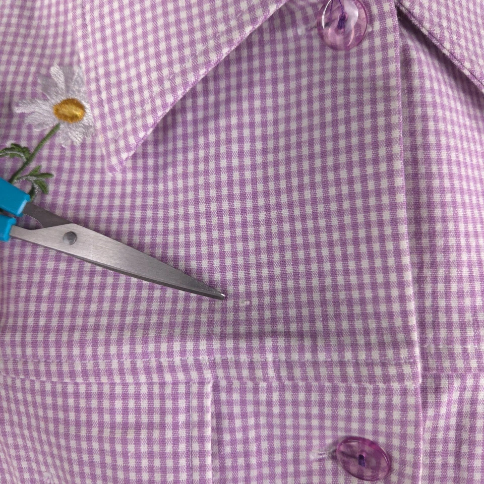 Quacker Factory Jacket Womens Medium Purple Gingham Daisy Floral Embroidered Vtg - Image 4 of 4