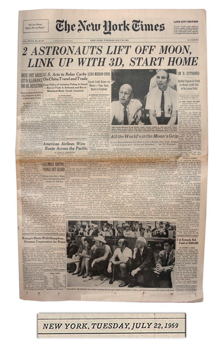 未使用★AmeriUND SPACE NEWSPAPER PRINT TOP★ Apollo 11 Moon Landing ''New York Times'' Newspaper 1969 | eBay