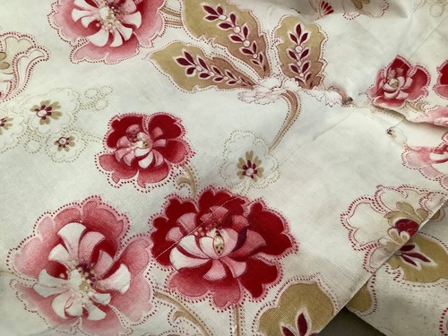 Antique French Chateau Curtain Floral Cotton Fabric Ruffle Timeworn - Picture 11 of 13