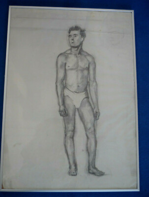 Bleistift Zeichnung - stehender junger Mann in Unterhose  Bild ca.70x50 Kunst