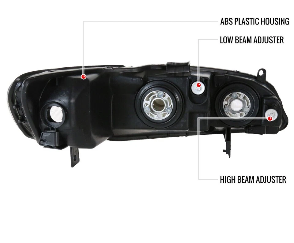 For 98-02 Honda Accord CG 2/4 Door Black Housing Headlights w/ Amber Reflector - Image 2 of 4