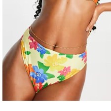 NEW ASOS DESIGN High Leg Hipster Bikini Bottom Yellow Floral Print Size 2