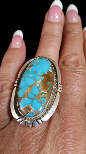 Navajo Size 8 Royston Turquoise & Sterling Silver Signed Ring By T. JON - Picture 5 of 12