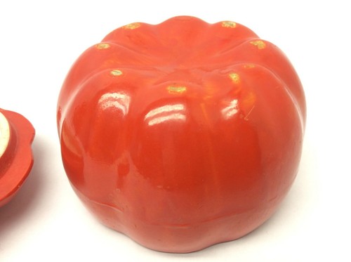 Vintage Artist-Made Heirloom Tomato Glazed Pottery Sugar Bowl with Lid - Picture 10 of 12