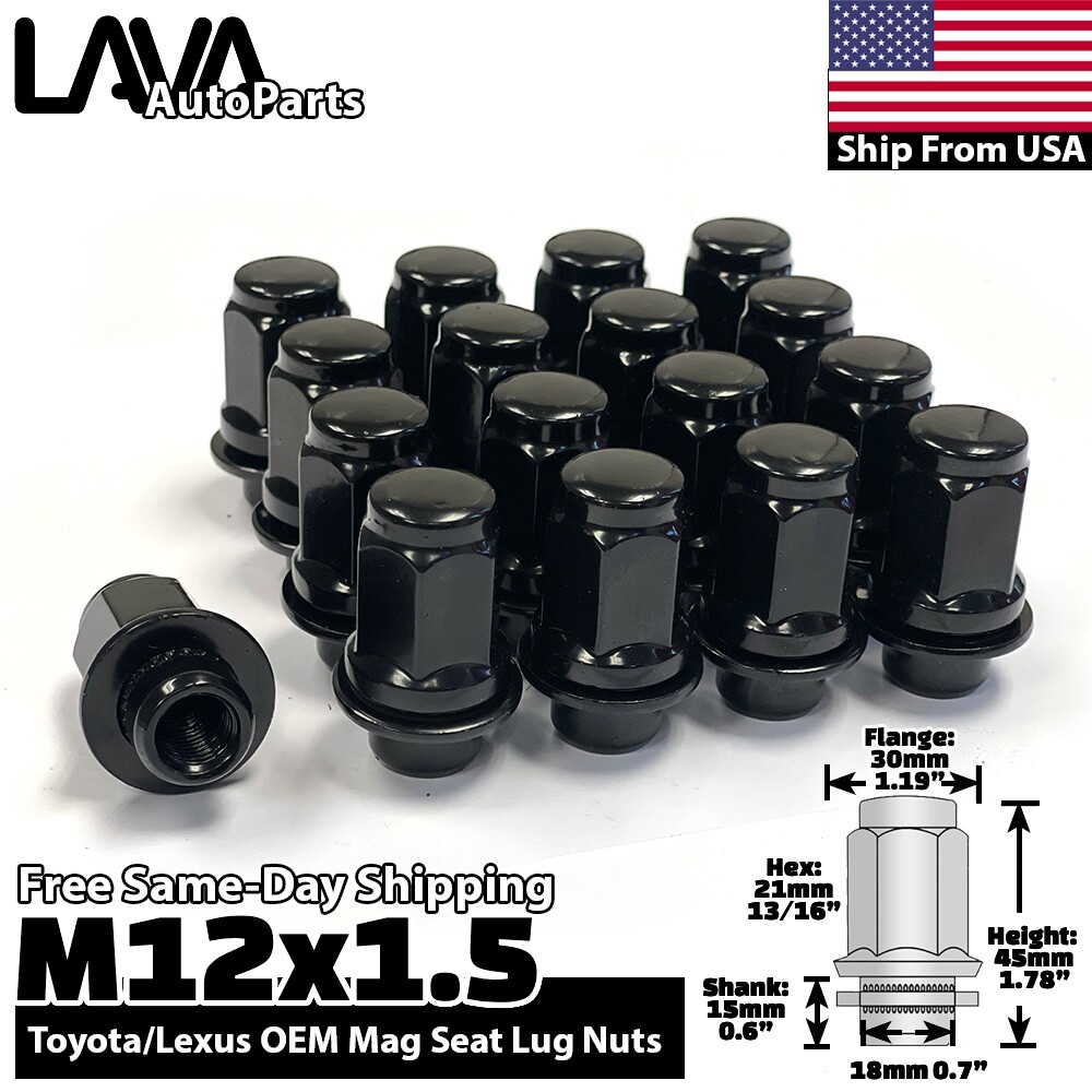 24x XL Black 12x1.5 OEM Mag/Flat Seat Lug Nut Fit Toyota Lexus