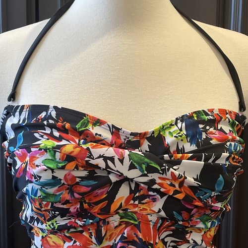 Jaclyn Smith Black Neon Floral Halter Slim One Piece Swimsuit Size 12 WOMENS NEW - Picture 4 of 8