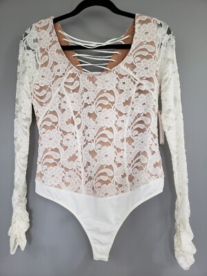 NEW SIZE MEDIUM Bisou Bisou January Ivory bodysuit blouse festival concert y2k